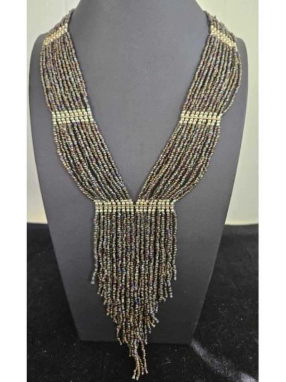 Vintage MARK (Avon) Multi Strand Copper Beaded Goldtone Necklace